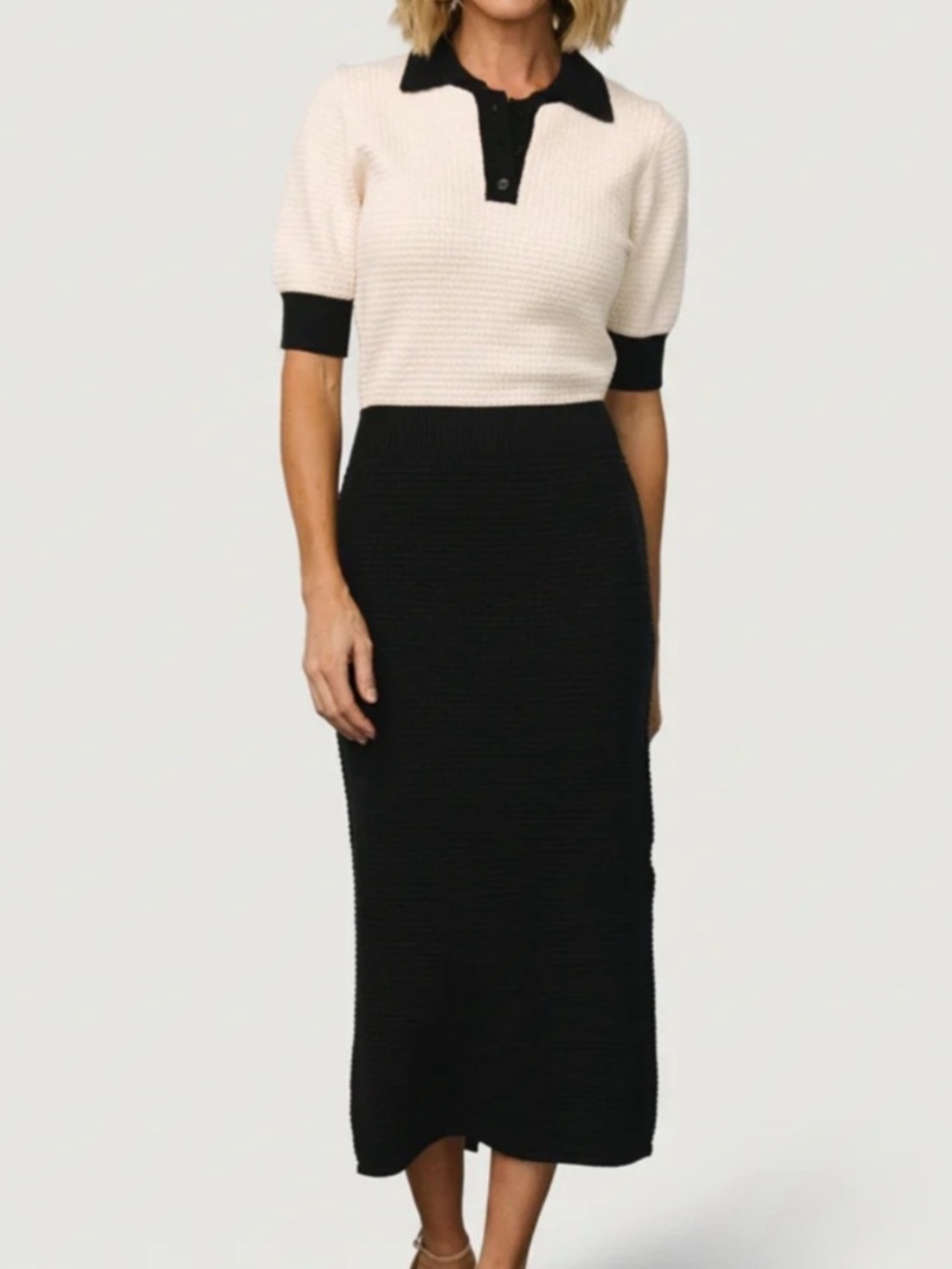 Baltic born Gwendolyn knit midi dress black cream NWT Large - office holiday